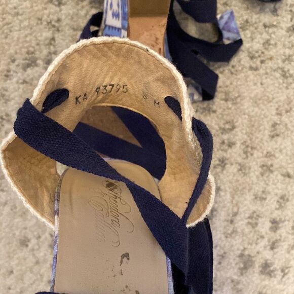 💙 Theodora Callum Biarritz Holiday Wedges in Blue and White - Picture 9 of 9